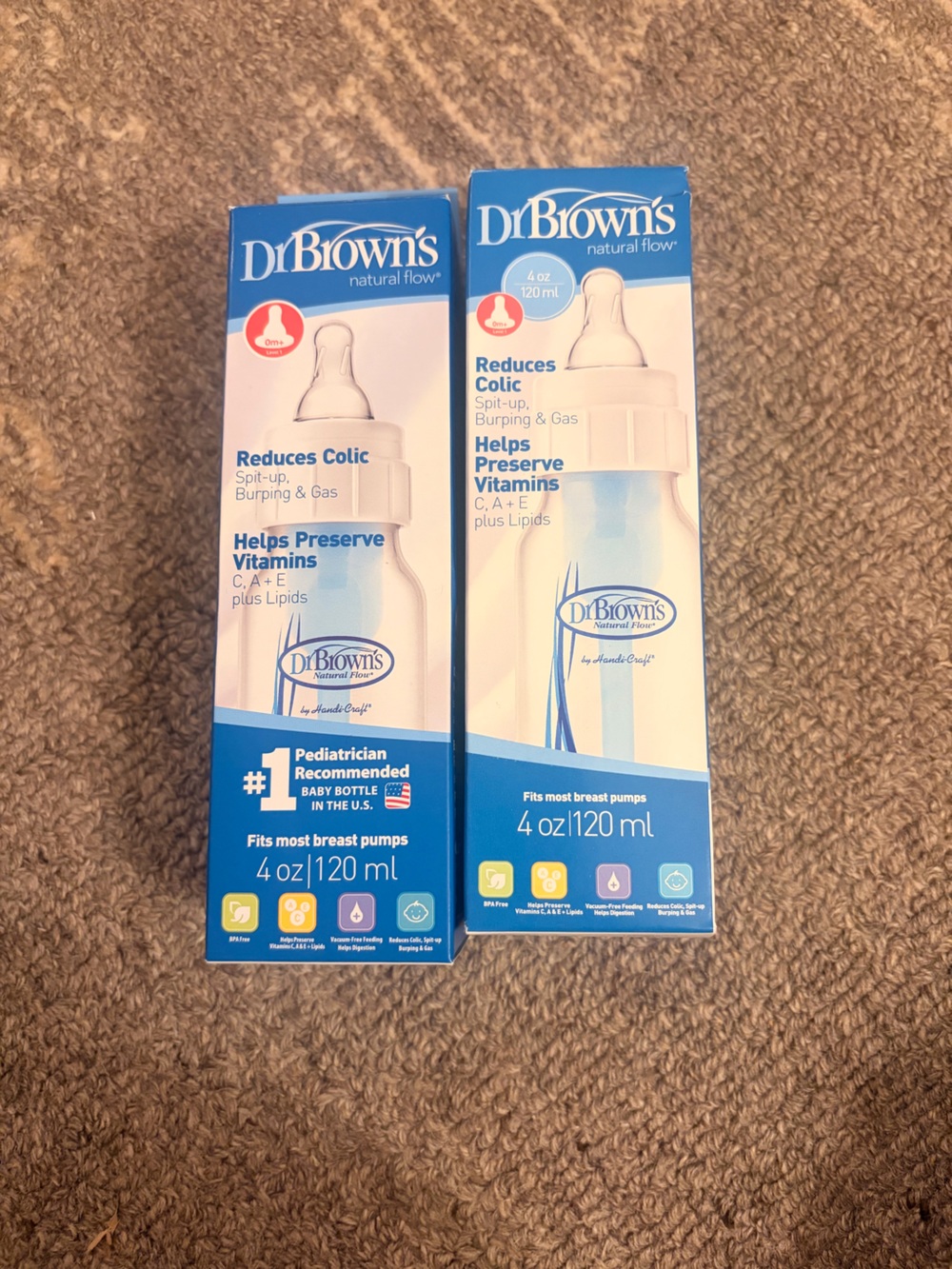 2 pack - 4 oz dr browns Natural Flow Baby Bottles - clear with blue accents